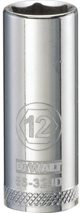 DeWALT DWMT86324OSP Drive Socket, 12 mm Socket, 3/8 in Drive, 6-Point, Vanadium Steel, Polished Chrome